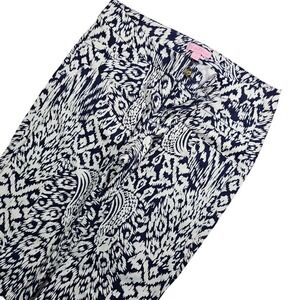 Lilly Pulitzer Kelly Pants Women's 00 Skinny Ankle Navy Peacock on White Stretch